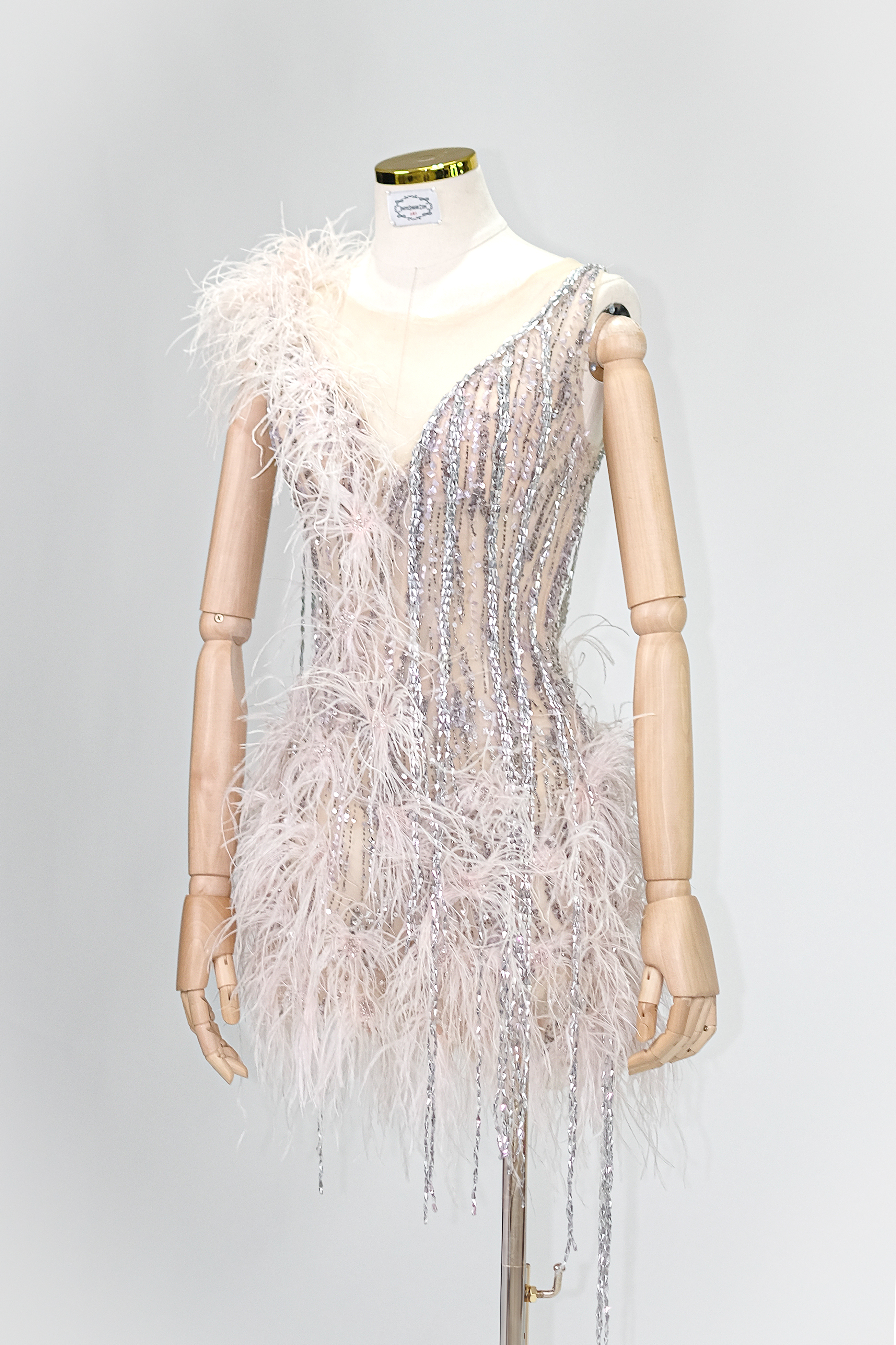 2405015 - PINK CRSYTAL FEATHER JUMPSUIT