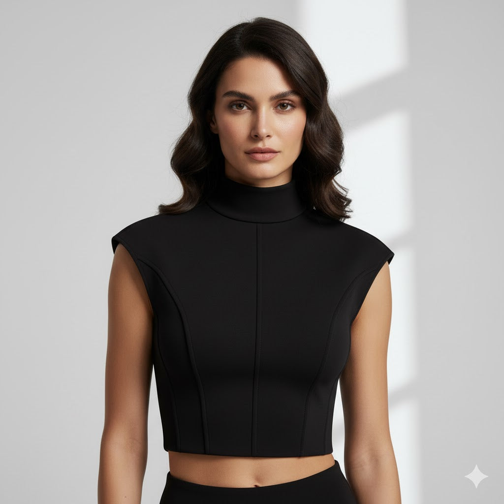 Black High-Neck Crop Top